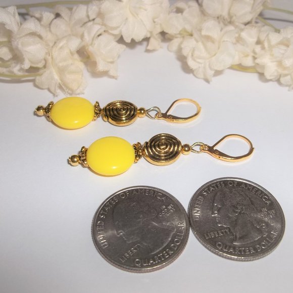 Yellow & Gold Beaded Handmade Earring Set NWT 6487 - Picture 6 of 10